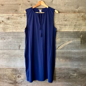 Tommy Bahama Sleeveless Nylon Tassel Shift Dress L Navy‎ Pool Swim Vaca Stretch